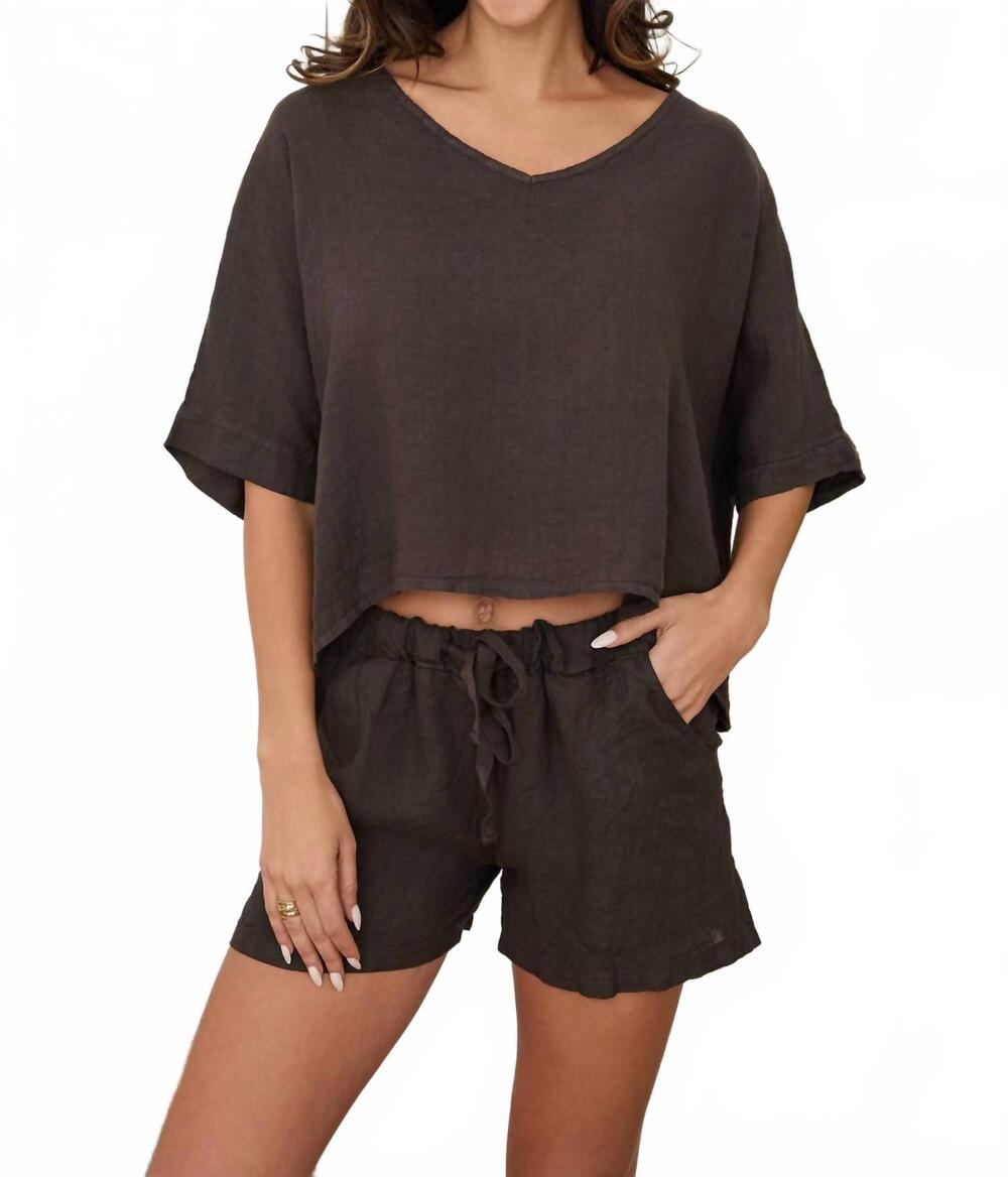 NEW MILIO MILANO women's dolman linen top in chocolate brown